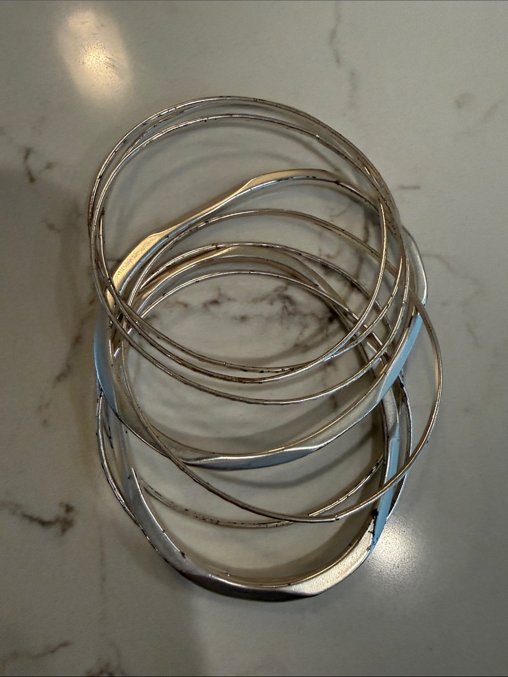 Silver Tone Stacked Bangle Set - Women Accessories